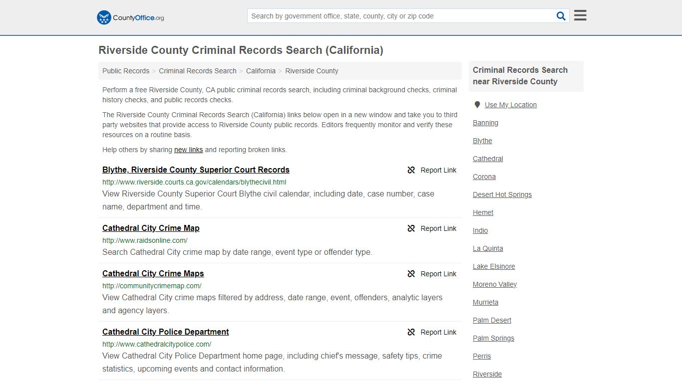 Riverside County Criminal Records Search (California) - County Office